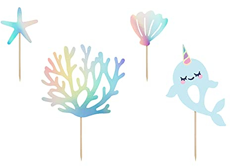 Kuchen Topper Narwal 10-15,5cm 4er Set Tortendeko Kuchendeko Torten Tortenstecker Kindergeburtstag/Kuchen Topper Muffins Cupcakes Narwhal