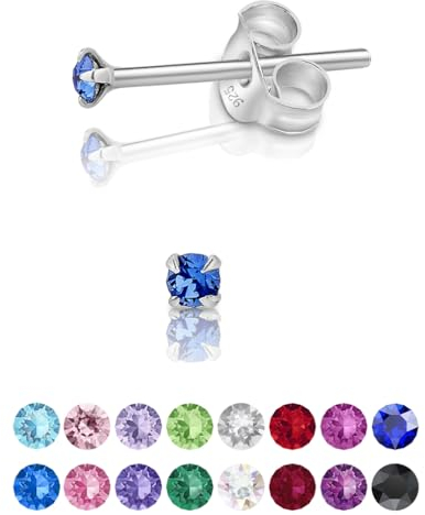 DTPsilver - Winzige Ohrringe 925 Sterling Silber mit Kristallen von Swarovski® Elements Runde Sehr kleine Ohrstecker - Durchmesser 2 mm - Farbe : Blauer Saphir