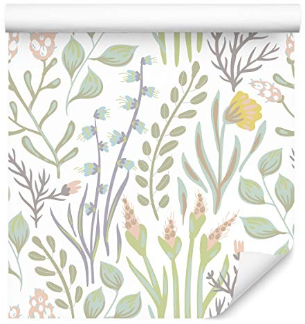Muralo Tapete 10m Rolle Vlies Tapete Natur Pflanzen Flora Blumen Feldblumen Wiese Vliestapete 1000 x 53cm Wand Tapete Wohnzimmer Schlafzimmer Moderne Wanddeko Wand Dekoration