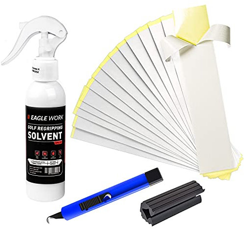 EAGLE WORK Golf Regriping Kits with 15 Scrim-Backed Tapes, 5oz Solvent, Vise Clamp and Hook Blade