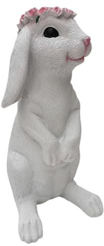 Generisch groß Deko Figur Ostern Hase Kaninchen weiß Blumen Blumenkranz Dekoobjekt Statue