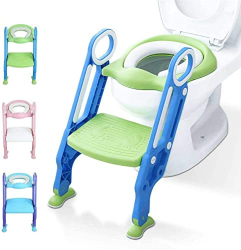 meihe Siège de toilette pour enfants, Siège de toilette pliable avec marches larges et coussin souple, Blanc