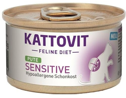 KATTOVIT Feline Diet Sensitive Pute, Diät-Katzenfutter, 1x85 g, Nassfutter für Sensible Katzen mit Futtermittelallergien