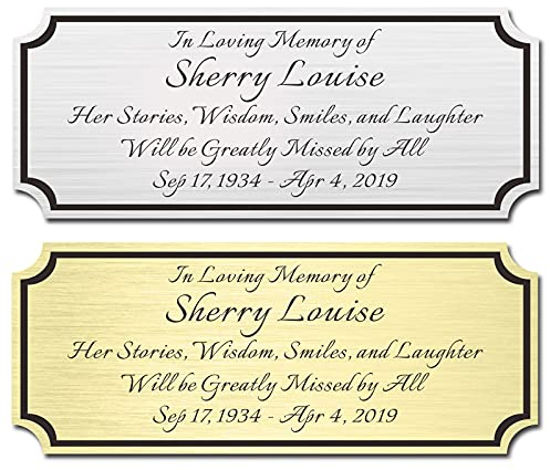 2.5 H x 6 W, Custom Elegant Engraved Plate, Personalized Memorial Plaque, Brushed Stainless Steel or Brass Laser Engraved Name Plates with Adhesive Backing or Screws, Notched Corner (Silver, Gold)