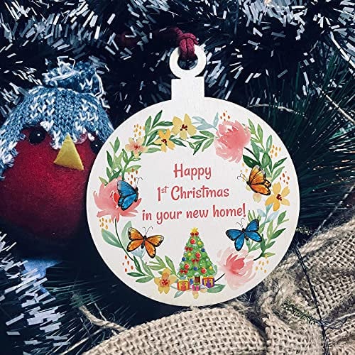 Happy 1st Christmas In Your New Home Bauble Hanging Floral Tree Decoration