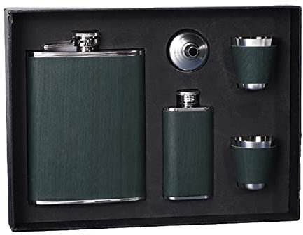 Gmjay Juego de Petacas de Acero Inoxidable de 9 Oz con Copas de Embudo, Botella de Whisky, Vino, Alcohol, Flagon, Vasos para Regalos,Green