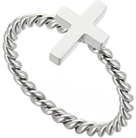 OAKKY Unisex Einfache Kreative Religiöse Gebetskirche Christ Kreuzen Twist Paar Ehering Edelstahl Passendes Set Versprechen Silber Größe 57 (18.1)