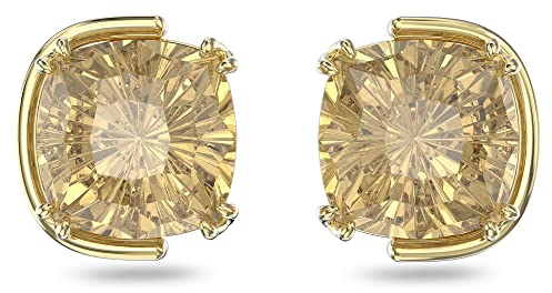 Swarovski Harmonia stud earrings, Cushion cut, Yellow, Gold-tone plated