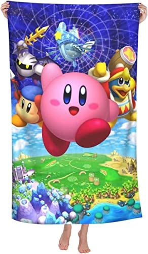 Kirby Strandtuch Anime Games Kinder Badetücher Weiche Handtuch Mikrofaser Strandhandtuch Geeignet Für Jungen Mädchen Badezimmer (140x70cm, Kirby2)