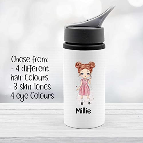 Back To School Drinks Bottle Personalised Girl in RED uniform - Drink Container - Collage - white alimumim metal water bottle