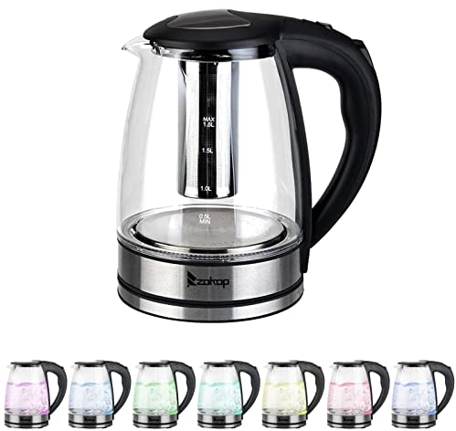 Bonnlo Multi-Use Glass Electric Kettle, 1.8L 2200W Water Boiler & Heater Tea Kettle with Colorful Indicator, Stainless Steel Base & Overheating Protection, UK Plug