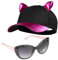 CityComfort Baseball Cap Kinder, 2er Set Snapback Cap mit Ohren und Sonnenbrille Kinder Sonnenschutz - Geschenke für Mädchen (Schwarz/Rosa)