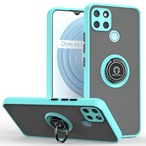 DESSEN Funda para Realme C21Y (C21-Y) / Realme C25Y, Carcasa con Soporte de Anillo Giratorio, Silicona TPU Suave y PC Ultra Delgada Cover, Prueba de Golpes Bumper Case. Cielo Azul