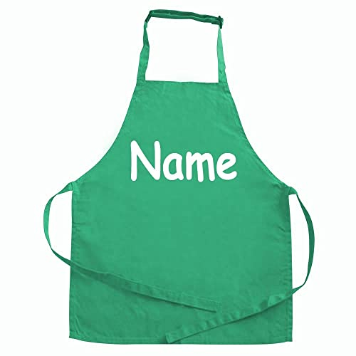 Elefantasie Personalisierte Schürze mit Name, Kochschürze für Backen, Kochen, Malen, Geschenkidee für Kinder und Erwachsene 11-99 Jahre grün