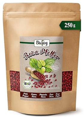 Biojoy BIO Rosa Pfeffer ganz, Pfefferkörner ideal für Mühle, 250 g | Pfefferbeeren aus Sri Lanka, getrocknet, Schinus terebinthifolia L.