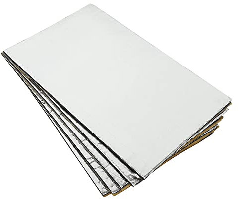 X AUTOHAUX Tapis Isolation Thermique Phonique Voiture Isolant Capot Moteur Porte Toit 6,5mm Butyle Mousse Feuille d'aluminium 40x25cm 5pcs