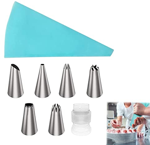 Poches a Douille Ensemble,Kit de Poche à Douille Professionnelle de Poche à Douille Réutilisable,6 Douilles Patisserie,Poches à Douille Silicone Réutilisables,Adaptateur,DIY Poche Douille Patisserie