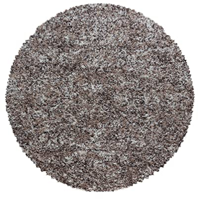 SIMPEX Wohnzimmer Teppich 160 cm Rund Hochflor Beige Moderne Einfarbig Meliert Design - Schlafzimmer Pflegeleicht Extra Weich Flauschig - Carpet Living Room Deko