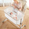 Fodoss Baby Stubenwagen Nachttisch Sleeper - All Mesh Nachttisch Stubenwagen mit Rollen, 7 Höhenverstellbare Baby Stubenwagen für Säuglinge, Beige