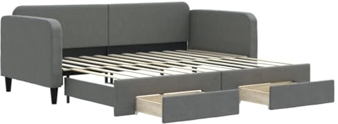 KOIECETA Tagesbett Ausziehbar mit Schubladen Dunkelgrau 90x200 cm Stoff