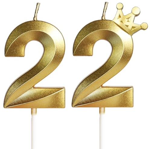 Yiran 22 cm Gold 3D Krone Geburtstagskerzen, Bioabbaubar, Geruchlos, Umweltfreundlich, 2 Stück, Kuchen Topper Dekoration Hochzeit Geburtstag Jubiläum Feier, Unisex, Indoor, Unparfümiert