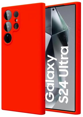 CoolGadget Silikon Hülle für Samsung Galaxy S24 Ultra Mikrofaser Rot | Qi fähig induktives Laden, farbige TPU Schutzhülle, erhöhter Kamera und Display Rahmen, matt und griffig