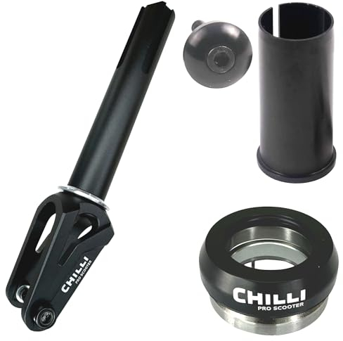 Chilli Pro Scooters FAT27+ 24 Stunt-Scooter Fork HIC Komplettset mit Steuersatz Trick Roller Ersatz Tuning Gabel passend für 100 I 110 I 120mm Rollen Schwarz