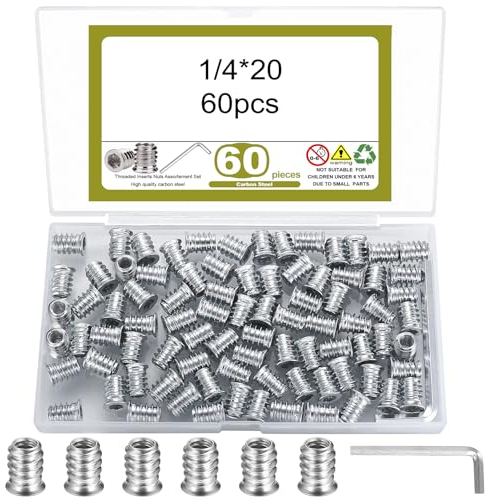 60 PCS 1/4 * 20mm(M6*20) Gewindeeinsatz Holz, Einschraubmutter Einschraubmuffen 1/4 Einschraubmuttern, Innensechskant Schraube Innensechskantmuttern für Holzmöbel Gewindeeinsätze Muttern
