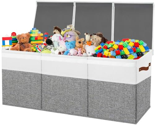 storasier Large Toy Box Chest,Toy Storage Organizer,Storage Bins with Lids,Stuffed Animal Storage,Toy Bins for Kids,Toddlers,Baby,Girls,Nursery,Living room,playroom(Grey)