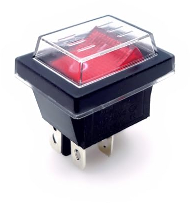 JZK Interruptor basculante iluminado DPST ON-Off con luz roja de 250 V CA, 16 A, 4 pines, 2 posiciones, cubierta impermeable para coche, coche, barco, electrodomésticos