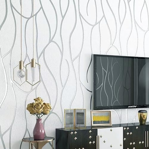 Swehooirt 9,5 m x 0,53 m Vliestapete grau silber Mustertapete Elegance Tapete im skandinavischen Design silber glitzer streifen tapete Wandtapete wohnzimmer schlafzimmer flur strukturtapete