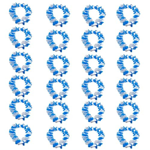 24 pezzi Collana hawaiana con fiori bianchi e blu con 30 grandi fiori – Beach Party Carnevale Motto Party Estate Festa Matrimonio Compleanno, Fiori in raso