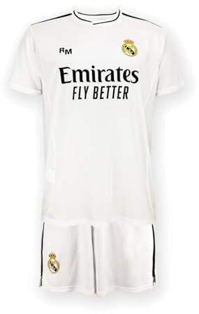 Real Madrid - Maillot et Pantalon Domicile Saison 24/25, Blanc, 12 Ans, Réplique Avec Licence Officielle