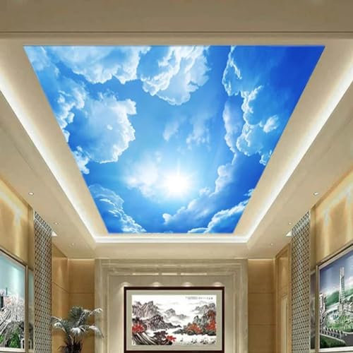 MIXUEXUNLU 3D Photo Wallpaper Blue Sky White Cloud Wallpaper Indoor Ceiling top Lobby Living Room Mural Wallpaper Decoration
