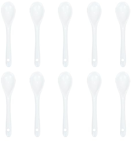 Pirhosigma 10 pcs White Porcelain Egg Spoons Ceramic Spoons 4.7 inch Coffee Spoon Dessert Yogurt Tea Milky Tea