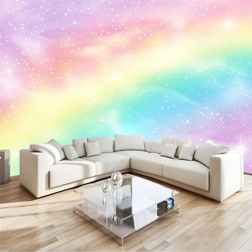 3D Papier Peint Ciel éToiles Arc En Ciel Papier peint panoramique Rose- Pour Salon Chambre Chambre D'Enfant Décoration Murale Poster 400x280cm