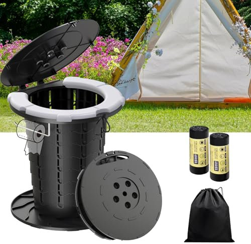 UGarden Toilettes portables rétractables améliorées avec coussin en polyuréthane, hauteur réglable, toilettes de camping, toilettes de voyage, siège souple de 136 kg, pot portable avec support de
