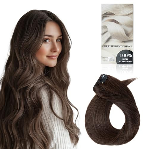 Rich Choices Clip in Extensions Echthaar 5 Stück Clip Extensions 40cm #2 Dunkelbraun Haarverlängerung Echthaar Remy Seidig Gerade Invisible Clip ins Haar Extensions Natürlich - Dünne Tressen
