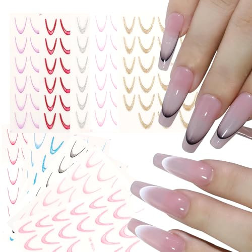 12 Stück French Tip Nagelsticker - Wasserdichtes Selbstklebendes Set für Nageldesign - Aufkleber für Französische Maniküre - Nail Art Stickers für Frauen