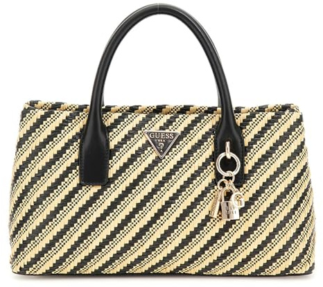 GUESS Women Simona SMALL Satchel Hand Bag, Natur/Schwarz