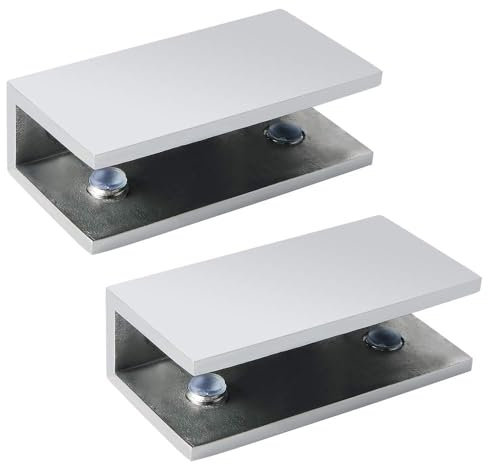 MOOCHE Grande morsetto in vetro da 6 cm – 2 pezzi 304 acciaio inox fissaggio a morsetto per pannelli in vetro da 8 a 12 mm con piegato, per immagini e specchio, colore cromato