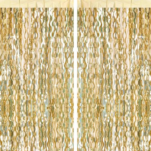 G2PLUS Champagner Gold Lametta Vorhang Welle: Metallic Glitzer Vorhang, Ideal Dekoration für Weihnachten, Hochzeit, Geburtstag Party, Perfekt als Foto Hintergrund, 2er Set