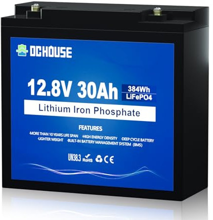 DCHOUSE 12V 30AH LiFePO4 Batería de Litio, BCI Grupo U1 con 30A BMS, Baja Temp Cut-Off, 4000+Ciclos Profundosde Peces, Motor de Curricán, Scooters para Niños, Silla de Ruedas Eléctrica, Barco
