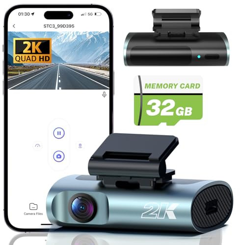 SrixTek Dashcam Auto Vorne 2K Dash Cam Auto Kamera mit Nachtsicht,kostenlose 32-GB-Karte im Lieferumfang enthalten, unterstützt Loop-Aufnahme,24-Stunden-Parkmodus,G-Sensor,Sprachansage,bis zu 128 GB