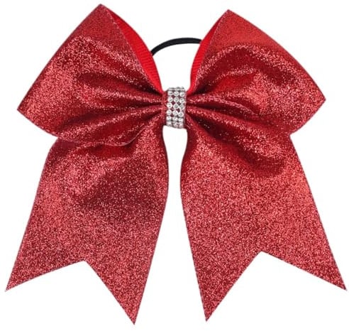 WSQHAO 4 Stück Cheerleading-Haarschleifen, Glitzer-Haarschleifen, Haarband, Haargummi for Mädchen und Frauen für Cheerleader Teen Schulmädchen(RED)