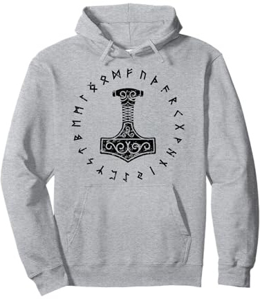 Nordischer Wikinger Mjolnir heidnischer Thors Hammer Ältere Runen Pullover Hoodie