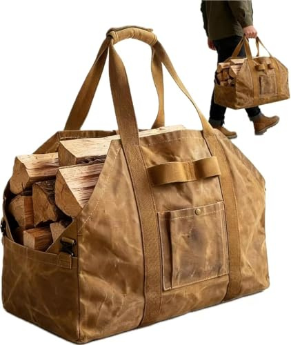 LPZMPZ Kaminholztasche, Holzkorb Transporttasche, Holztragetasche | Holztragekorb für Kaminholz, Brennholz Tragen Firewood Log Carrier Bag, Kamintasche Segeltuch Kaminholztrage Canvas