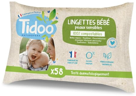 Tidoo Lingettes bébé calendula sans parfum bio x58