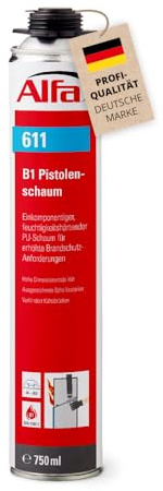Alfa B1 Pistolenschaum (1K) 750 ml – PU-Schaum für erhöhten Brandschutz | Profi-Qualität - Schwer entflammbarer Bauschaum nach DIN 4102 T1 - hohe Schallisolation - MPA-geprüfte Qualität