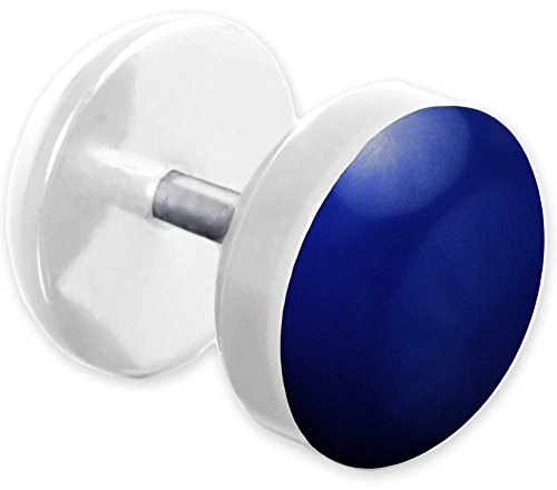 viva-adorno® 1 Stück Fake Plug Ohrstecker Edelstahl Acryl weiß mit farbig emaillierter Front Z465 Weiß/Dunkelblau